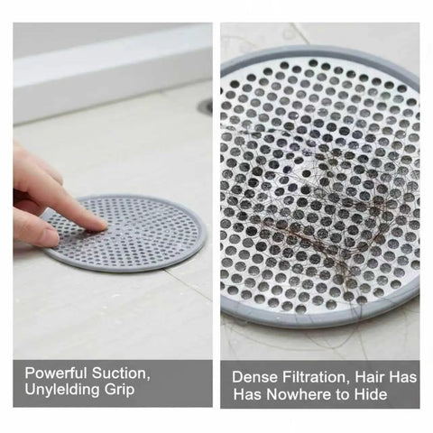 2 Pack Round Shower Drain Hair Catcher With Reinforced Stainless Steel And Silicone Low Profile Bathroom Drain Strainer showing hair caught.