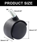 Close-up of 1.5 inch nylon swivel stem caster wheel with M8 thread for easy mobility in furniture carts chairs and cabinets.