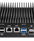 Heavy Duty Intel Core I5 8250U Mini PC back view with dual Gigabit Ethernet ports for seamless OPNsense setup.