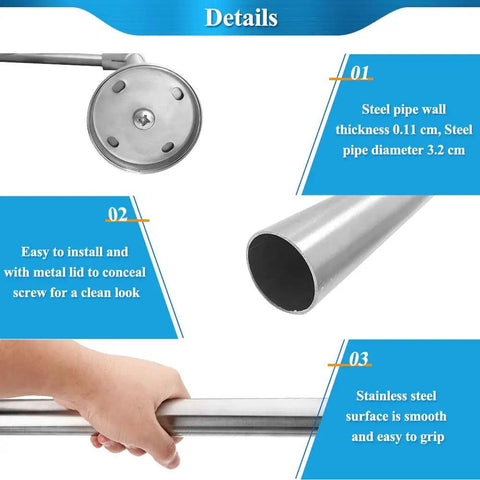 Close-up on Heavy Duty 24 Inch Stainless Steel Handicap Grab Bars For Bathroom And Shower with no slip grip features.