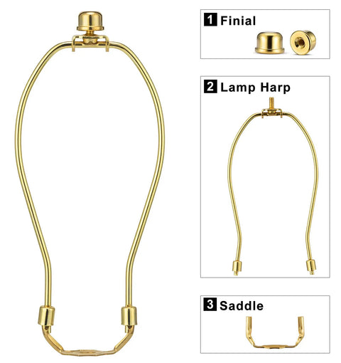 2 Piece 8 Inch Lamp Harp Set With Detachable Shade Holder For Table And Floor Lamps, Heavy Duty Bracket With Standard Saddle And Finial