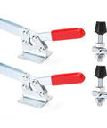 Toggle Hold Down Clamp With Quick Lock GH 201C Fixture For Welding And Woodworking Bench Jig Setup Beefy 182kg Holding Force Rust Resistant Heavy Duty Clamp Tool Set Of 2, red handle