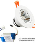 Dimmable 5W LED Downlight Recessed Ceiling Light With COB Warm White 3000K 3500K CRI Over 80 387LM Output Equivalent To 50W Halogen Bulbs White Finish 10 Pack Integrated Driver Included 60 Degree Beam with LED driver