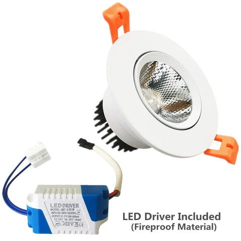 Dimmable 5W LED Downlight Recessed Ceiling Light With COB Warm White 3000K 3500K CRI Over 80 387LM Output Equivalent To 50W Halogen Bulbs White Finish 10 Pack Integrated Driver Included 60 Degree Beam with LED driver