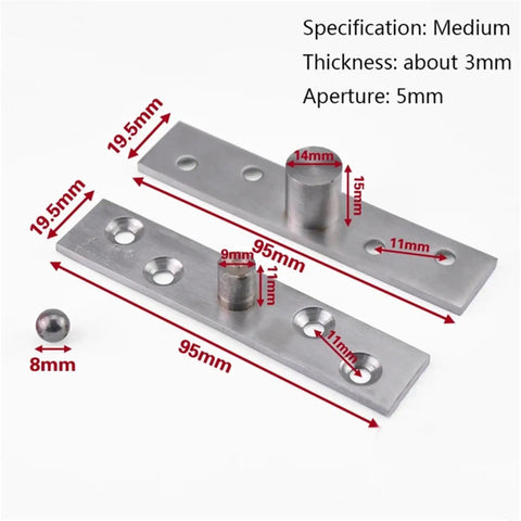 Heavy Duty 360 Degree Turning Heaven Earth Hinge For Hidden Doors And Furniture Hardware Brushed Stainless Steel with measurements.