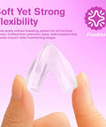 Tough As Nails L Shaped Table Corner Protectors For No Worries Baby Proofing And Toddler Safety 15 Pack Clear Gel Bumpers shown in hand.