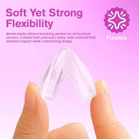 Tough As Nails L Shaped Table Corner Protectors For No Worries Baby Proofing And Toddler Safety 15 Pack Clear Gel Bumpers shown in hand.