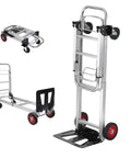 2-In-1 Folding Hand Truck And Dolly Platform Cart Convertible For Heavy Duty Lifting 500-700 Lb Capacity With All Terrain Rubber Wheels And Smooth Ride Switch Between Vertical And Flat Modes, aluminum folding cart