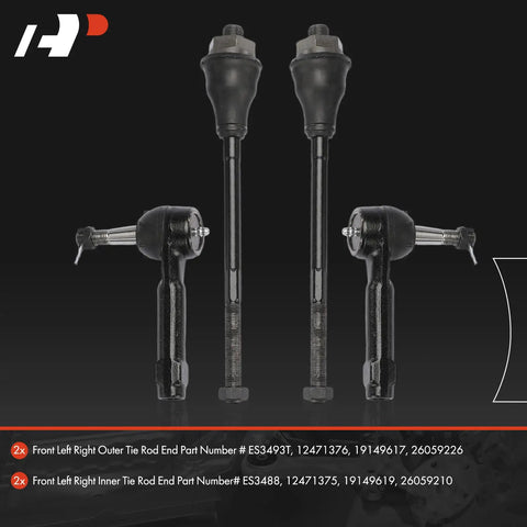 Front Tie Rod End Kit Inner And Outer For Chevy Silverado Suburban Tahoe Avalanche And Cadillac Escalade, Fix Uneven Tire Wear And Steering Play, Improve Alignment And Handling, Fits Silverado 1500 1999-2007, 2500, Suburban 1500/2500, Tahoe 2000-2006; 4-piece black steel tie rod ends