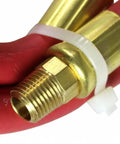 Close-up of Heavy Duty 3 Foot 3/8 Air Hose Extender With Triple Manifold Quick Connector showcasing brass fittings.