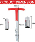Heavy Duty Carbon Steel T Handle Spark Plug Socket Wrench Kit dimensions with 5/8 and 13/16 sockets illustrated.