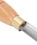 Wood lathe chisel with wooden handle, brass ferrule, and steel blade