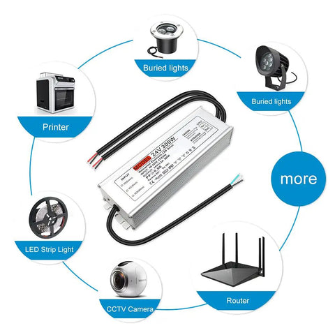 All Weather 24V 300W Outdoor IP67 LED Power Supply Driver From 100 to 265V AC to 24V DC Aluminum Housing for LED Strips