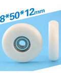 Cool 20 Pack Circular Arc Plastic Coated Bearings 608ZZ 608 Guide Wheel Pom Units For Smooth Sliding Motion And Rust Proof Durability With Self Lube Design To Cut Maintenance Hassles Fast, featuring 8x50x12mm white POM wheel with bearing.