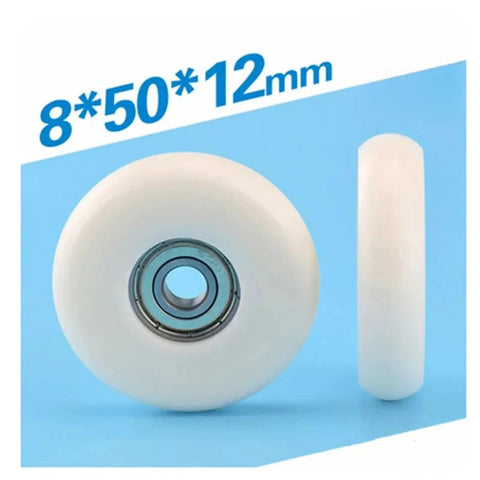Cool 20 Pack Circular Arc Plastic Coated Bearings 608ZZ 608 Guide Wheel Pom Units For Smooth Sliding Motion And Rust Proof Durability With Self Lube Design To Cut Maintenance Hassles Fast, featuring 8x50x12mm white POM wheel with bearing.