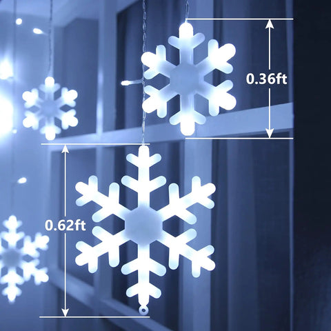 Outdoor Snowflake Christmas Lights 17.22 Feet 264 LED Snowflake Icicle Lights With 22 Drops Waterproof White