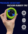 Hand holding a vacuum rubber tire from Two Pack RC Stunt Cars For Kids Fast 2.4GHz Remote Control Off Road Rock Crawler 4WD.