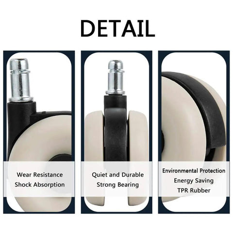 Rock Solid Office Chair Replacement Casters With Silent Rubber Tires Set Of Five, Smooth As Silk 360 Swivel Rollers That Glide Effortlessly On Carpet Or Tile, Heavy Duty Upgrade