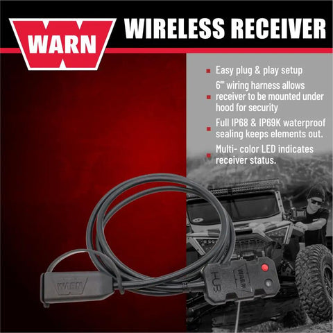 Hub Wireless Receiver for truck, SUV, Jeep winches with Bluetooth control, easy plug in, weather sealed, cable and connector shown