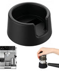 Non Slip Silicone Coffee Tamper Base With Portafilter Holder For Luxe Cafe ES601 ES701 shown with espresso machine and hand tamping