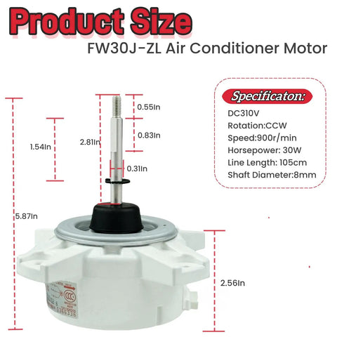 DC Brushless Air Conditioning Motor For Gree Three Wire Fan 310V 30W 900RPM Replacement Fits FW30J ZL product dimensions and specifications