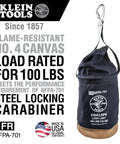 Beefy Heavy Duty Canvas Tool Bucket With Zip Top Flame Resistant Closure For Overhead Lifts, 100 Pound Load Capacity.