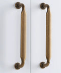 Antique Brass Cabinet Pulls 3-3/4 Inch (96mm) 10 Pack For Kitchen Cabinets And Drawers, Classic Alloy Handles on white cabinet doors