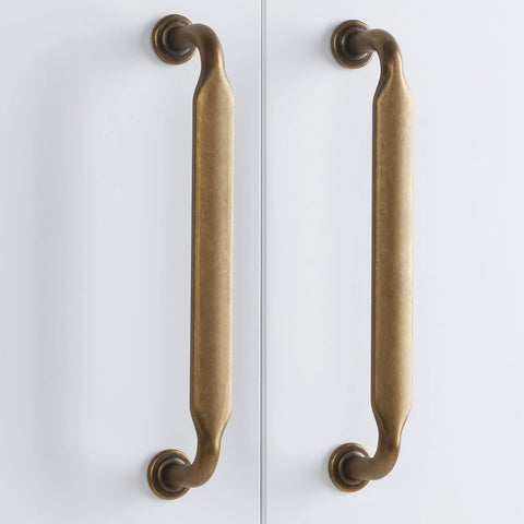 Antique Brass Cabinet Pulls 3-3/4 Inch (96mm) 10 Pack For Kitchen Cabinets And Drawers, Classic Alloy Handles on white cabinet doors