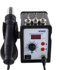 858D Hot Air Desoldering Station With LCD Display 750W Workhorse Rework Tool shown with controls and nozzle attachments