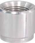 Close-up of Aluminum M12-1.5 Weld On Bung With Female Nut Threaded Insert for Flush Mounting, aerospace grade, recessed end, USA Made