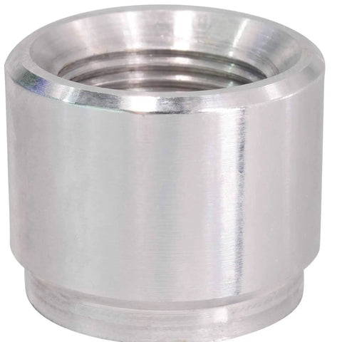 Close-up of Aluminum M12-1.5 Weld On Bung With Female Nut Threaded Insert for Flush Mounting, aerospace grade, recessed end, USA Made