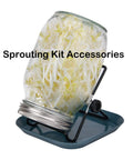 Two Pack Sprouting Stands With Trays 304 Stainless Steel Sprouting Kit For Mason Jars 360 Degree Rotating Stands Perfect For Sprouting Seeds And Beans At Home displaying a mason jar on a stand with tray showing sprouts.