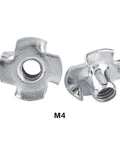 Four Pronged Tee Nuts For Wood Furniture And Cabinetry Insertion Zinc Plated Carbon Steel Tough As Nails Fasteners M4 Size