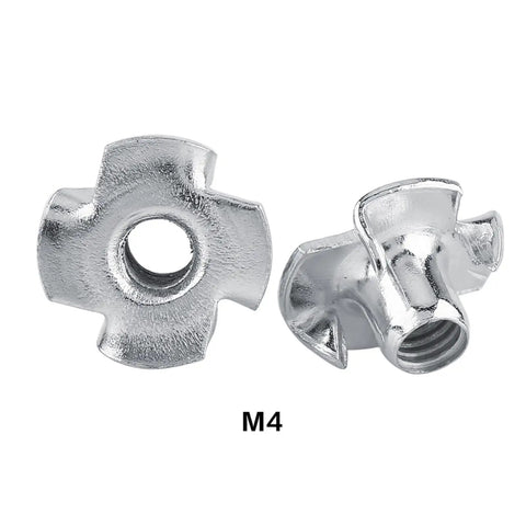Four Pronged Tee Nuts For Wood Furniture And Cabinetry Insertion Zinc Plated Carbon Steel Tough As Nails Fasteners M4 Size