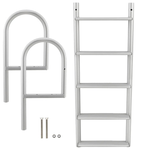 5 Step Stationary Dock Ladder With Beefy Aluminum Build 20 Inch Wide Marine Grade Dock Access For Boats Easy Flip Up Design And Quick Release Pin For Safe Boarding, shown folded with hardware