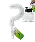 Coffee Pot Cleaning Brush With Curved Head For Easy Inside Scrubbing Non Scratching Soft Bristles Long Lasting Decanter Cleaner Fits Most Pots Pro Grade For Office And Restaurant Use, showing white brush next to a glass pot.