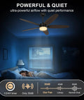 52 Inch Outdoor Ceiling Fan With Light And Remote, 5 Wood Blades In Two Finishes, operating quietly over a sleeping person