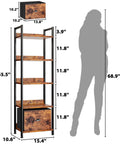 Dimensions of 5 Tier Bookshelf With Drawer Space Saving Tall Narrow Wood And Metal Storage Organizer Industrial Display Shelf Unit.