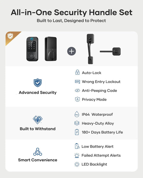 Hassle Free Wifi Smart Front Door Lock Kit With Keyless Entry Deadbolt Handle Smart App Control Remote Unlock Real Time Activity Logs And Super Smooth Security Upgrade with advanced security features.