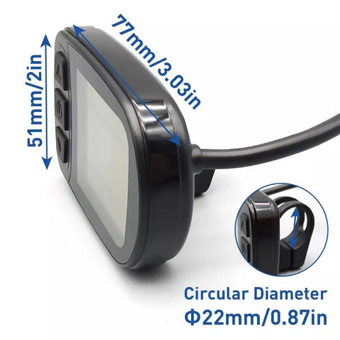 Side view of LCD5 Display Meter Intelligent Control Panel For Electric Bikes 24V 36V 48V 52V SM Plug with dimensions