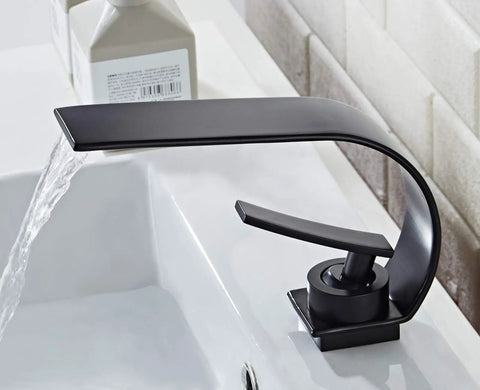 Matte Black Modern Bathroom Faucet With Low Arc Brass Ceramic Valve And Single Handle, Hot And Cold Water Mixer Taps For Vanity Sink
