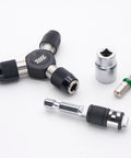 Dual 2 In 1 Hex To Square Drive Extension Set With Quick Swap For One Quarter Inch Hex Ends And Flat Ends, tools on white