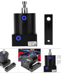 Swing Clamp Cylinder 90 Degree Rotary Actuator for Pneumatic Clamping, aluminum construction, detailed front and side view