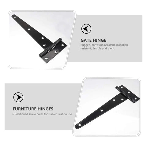 Zinc Plating T Shape Hinges Four Pack Built To Last Heavy Duty Iron Gate Door Hinge Set Rustproof And Quiet 6 Inch Black