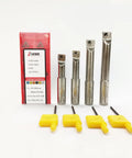 Four Piece One Half Inch Shank Indexable Boring Bar Set With Ten TCMT110204 Carbide Inserts For Precise Metal Machining displayed