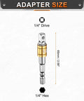 Six-Piece Impact Driver Socket Adapter Extension Set, One Quarter Inch Square Drive To One Quarter Inch Hex Shank, DIY Friendly