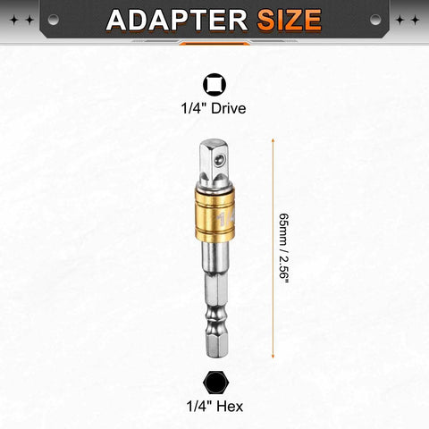 Six-Piece Impact Driver Socket Adapter Extension Set, One Quarter Inch Square Drive To One Quarter Inch Hex Shank, DIY Friendly