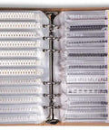 1206 SMT Electronic Components Book Kit With 5435 Pieces including resistors, capacitors, and transistors in an open binder