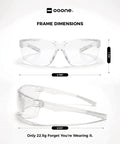 Built Tough Unisex Safety Glasses With No Sweat Anti Fog Lens And Z87 Plus High Impact Rating For Real Deal Eye Protection On Any Rough Work Site Today dimensions shown from front and side view