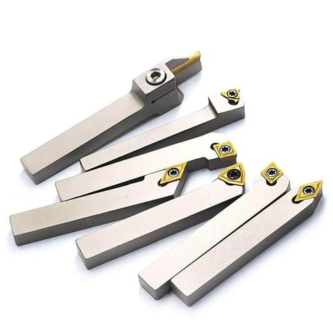 Heavy Duty Lathe Tool Holder Set With One Quarter Inch Shanks Seven Piece Nickel Plated CNC Tools for various lathe operations